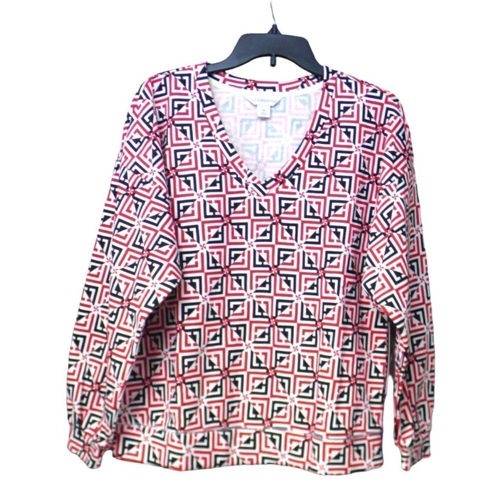 Liz Claiborne Women’s Printed V-neck Bishop Sleeve Sweatshirt